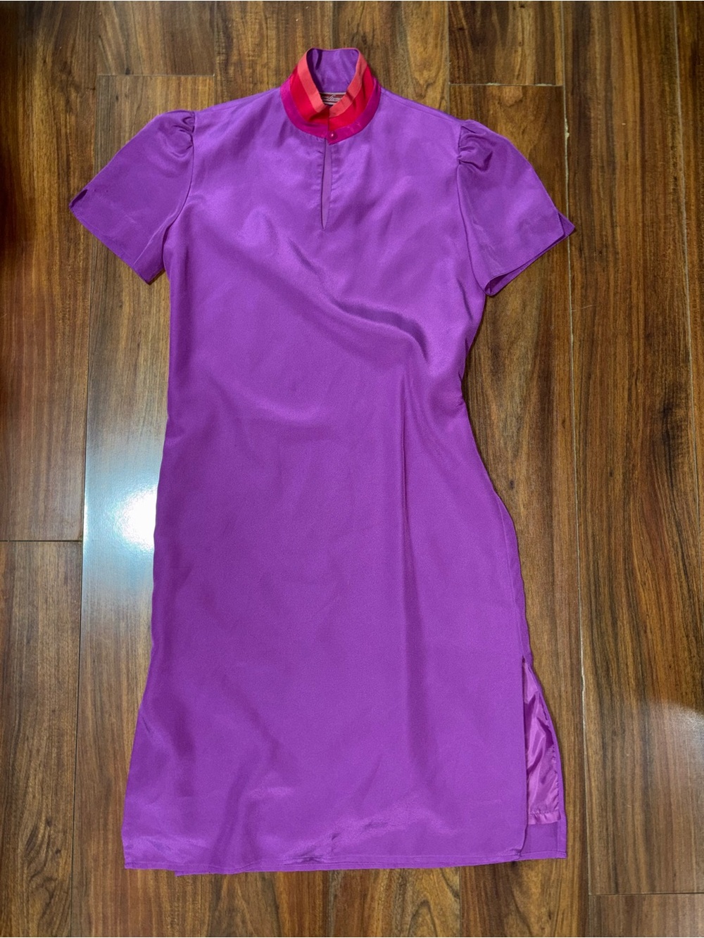 Purple Short-Sleeve Mandarin Collar Dress